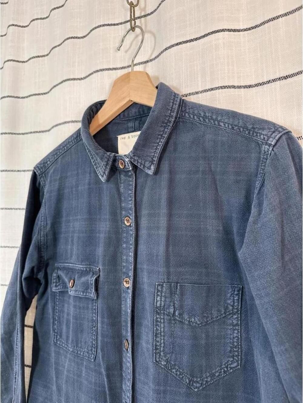 Rag & Bone Jean Blue Button-Down Shirt Size S Country-Coded Minimalist - Picture 3 of 12